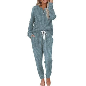 Blue Ribbed Two Piece Pajama Set XL (12)